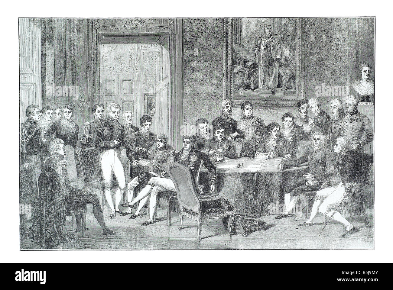 Congrès de Vienne assis des plénipotentiaires des huit puissances qui ont signé le traité de Paris de 1815 la peinture de Banque D'Images