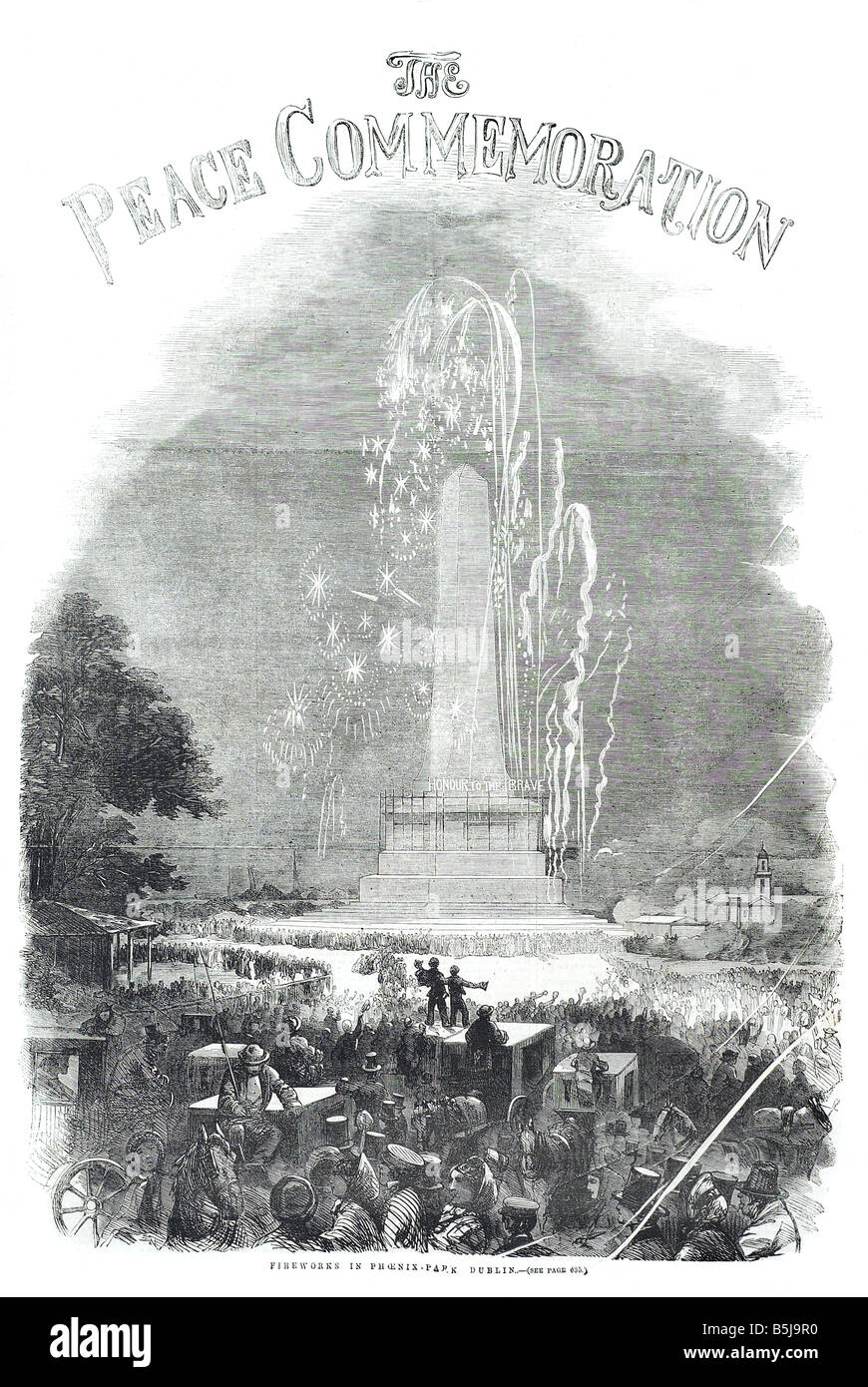 La commémoration d'artifice à Phoenix park Dublin le 7 juin 1856 l'Illustrated London News Page 633 Banque D'Images