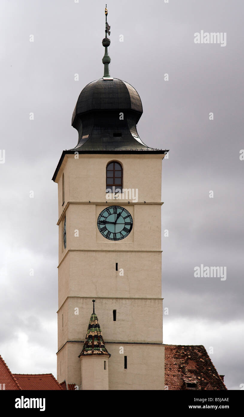 Tour de l'horloge, tour du Conseil, Sibiu, Transylvanie, Roumanie Banque D'Images