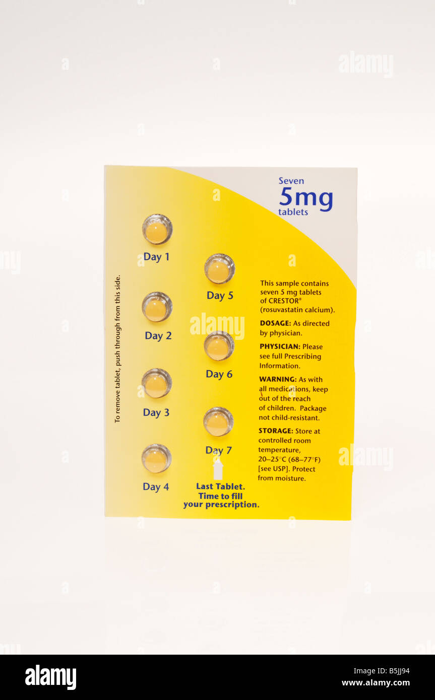 La diminution du cholestérol Crestor statin médicaments d'sur fond blanc, isolé. Banque D'Images