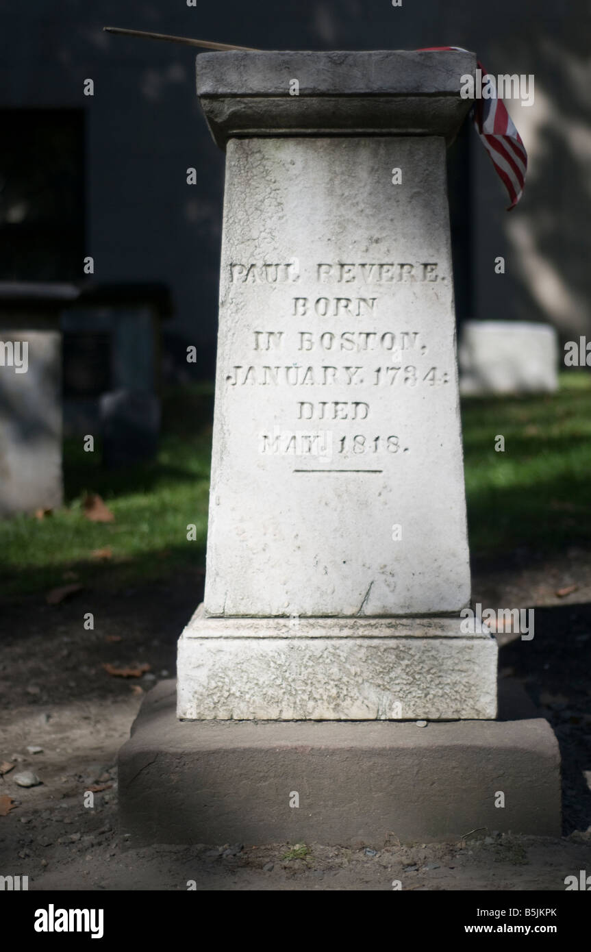 Pierre tombale de Paul Revere, le Granary Burial Ground, Boston, New England Banque D'Images