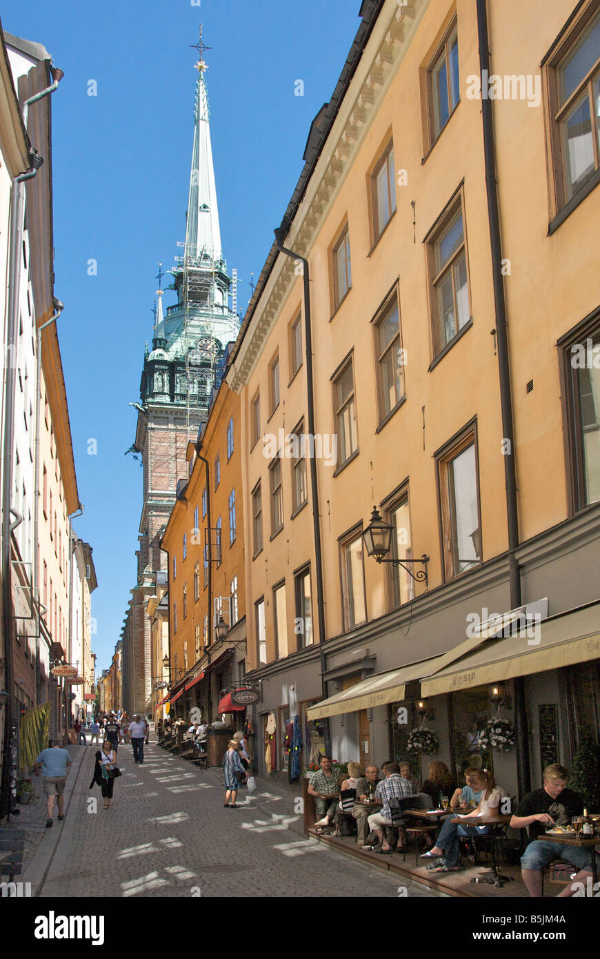 Tyska Brinken et Tyska Kyrkan spire en arrière-plan Gamla Stan Stockholm Suède Banque D'Images