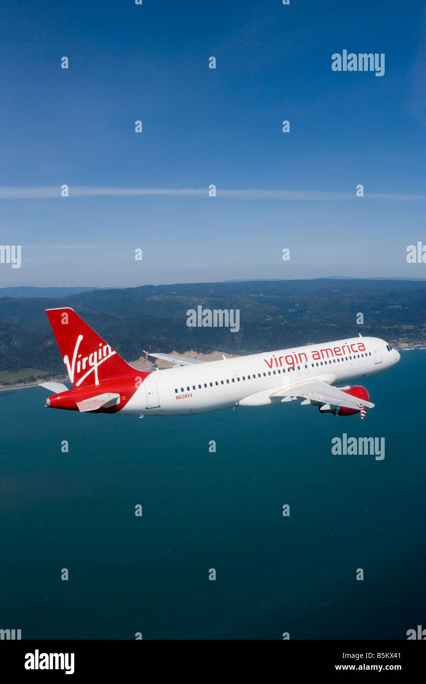 Vue aérienne au-dessus de Virgin America air lines Airbus A320 Banque D'Images