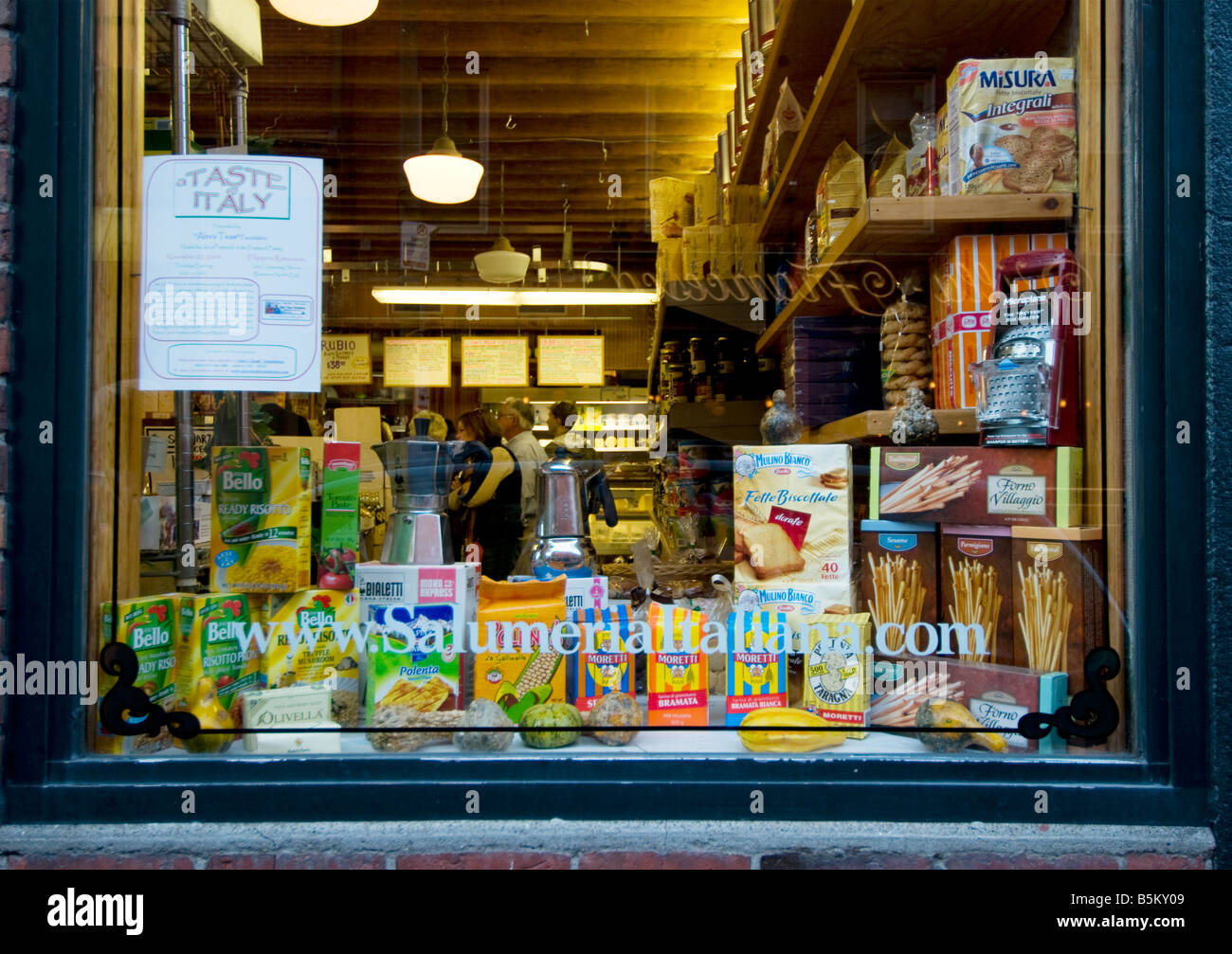 Le goût de l'Italie" - Store fenêtre, charcuterie italienne, Boston USA Banque D'Images