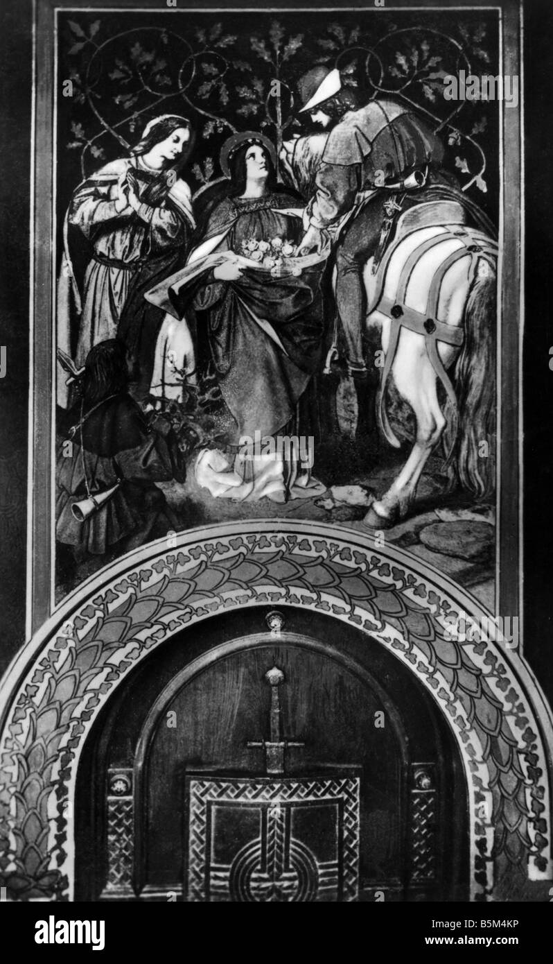Elisabeth de Hongrie, 1207 - 17.11.1231, Saint, Comtesse d'Andechs - Merania, pleine longueur, 'Rose Miracle', fresco, par Moritz von Schwind, Wartburg, Eisenach, Allemagne, Banque D'Images
