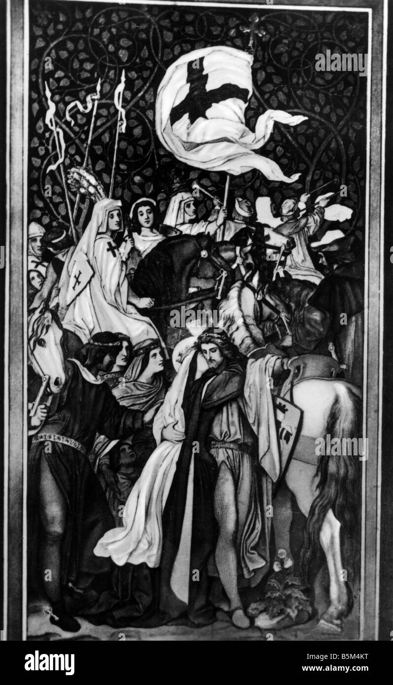 Elisabeth de Hongrie, 1207 - 17.11.1231, Saint, Comtesse d'Andechs - Merania, demi-longueur, fresque, par Moritz von Schwind, Wartburg, Eisenach, Allemagne, Banque D'Images