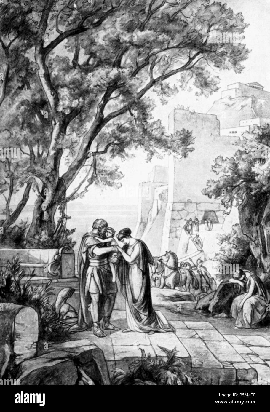 Hector, légende grecque, 'Hector quitte Andromache', gravure en bois, Banque D'Images