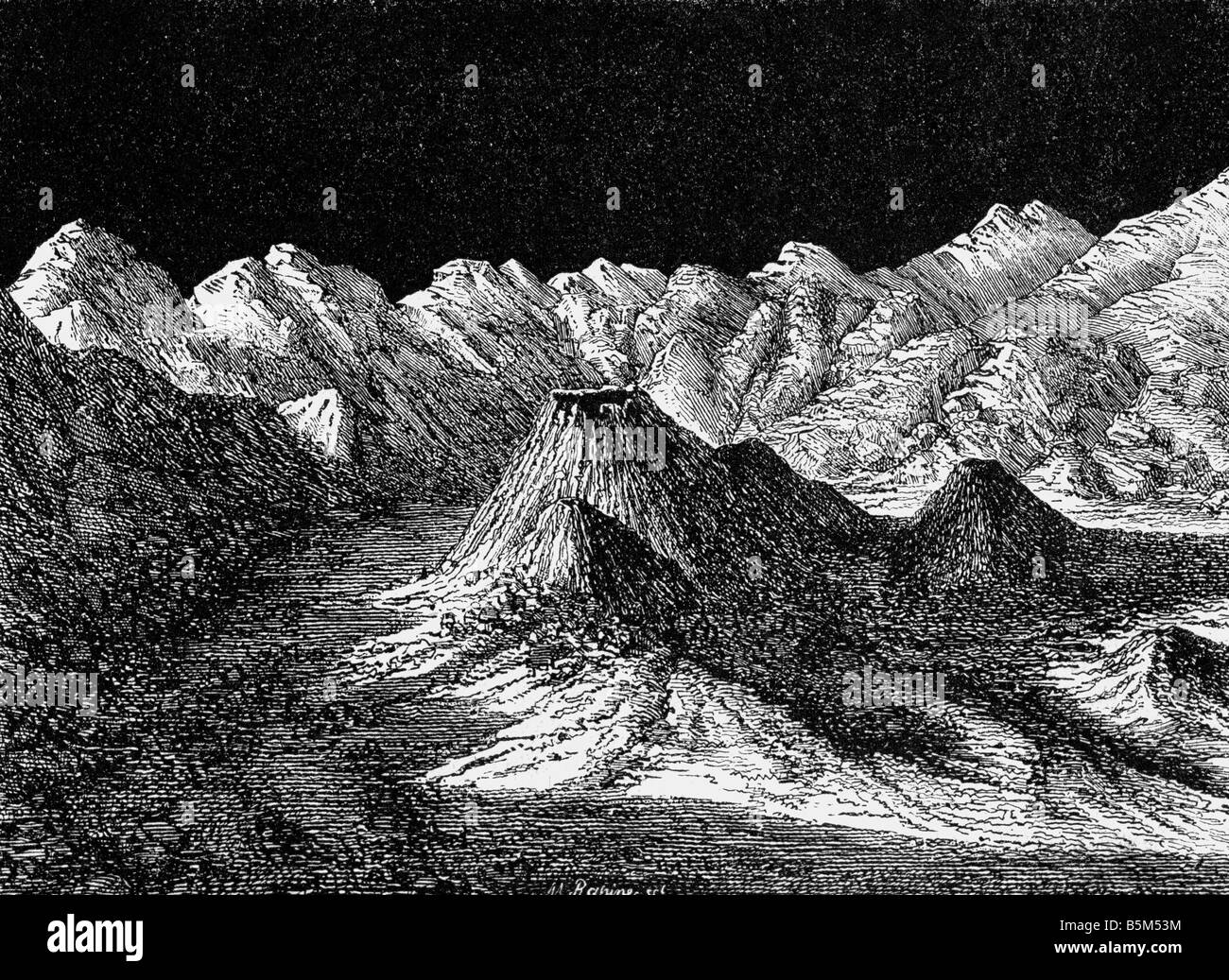 Astronomie, lune, paysage, intérieur des montagnes du ring, gravure en bois après James Natmythe (1808 - 1890), vulcano, cratère, science, XIXe siècle, historique, historique, Banque D'Images