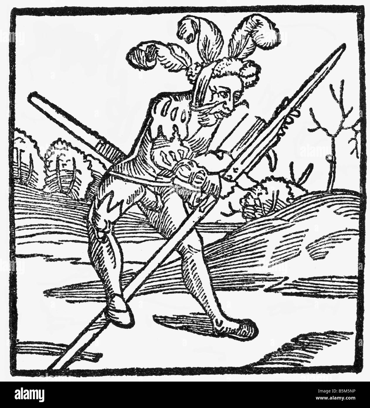 Militaire, Landsknechts, caricature, le fer à repasser, coupe de bois, Allemagne, XVIe siècle, Banque D'Images