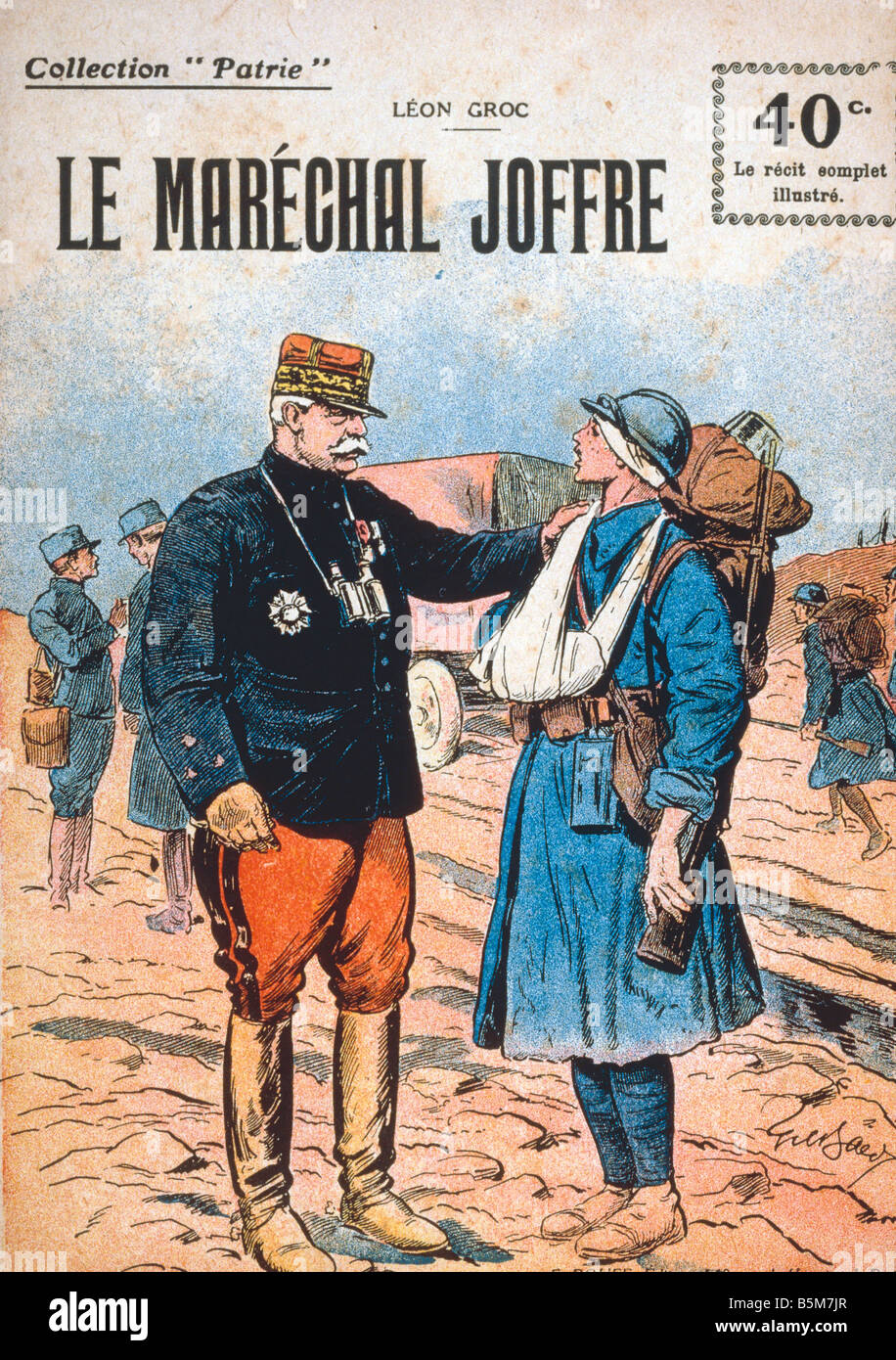 1FK 1817 E1916 1 Joffre et soldat blessé Imprimer 1916 Joseph Joffre maréchal français de 1916 comme commandant en chef de l'un du Nord Banque D'Images