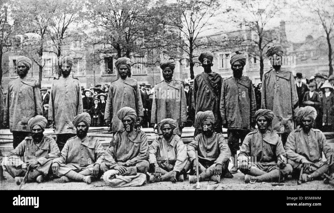 2 G55 H1 1914 6 soldats indiens E La Première Guerre Mondiale 1914 Histoire Première Guerre mondiale, des troupes auxiliaires Campagne de 1914 l'armée des Indes Indiens Banque D'Images