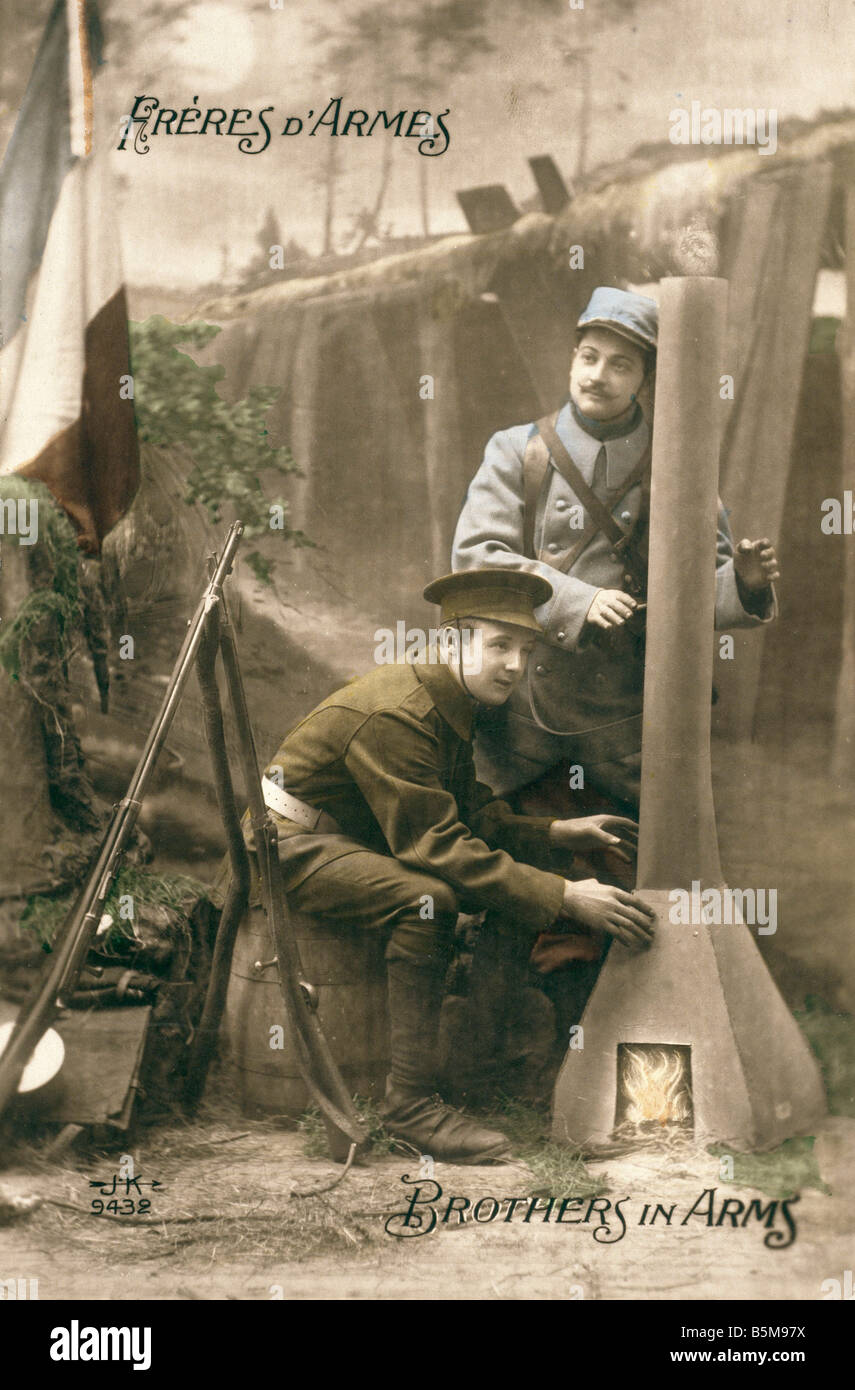 2 G55 P1 1914 E 54 frères d'armes la Première Guerre mondiale Première Guerre mondiale Histoire Carte Postale Freres d armes de propagande Brothers in Arms un Français Banque D'Images