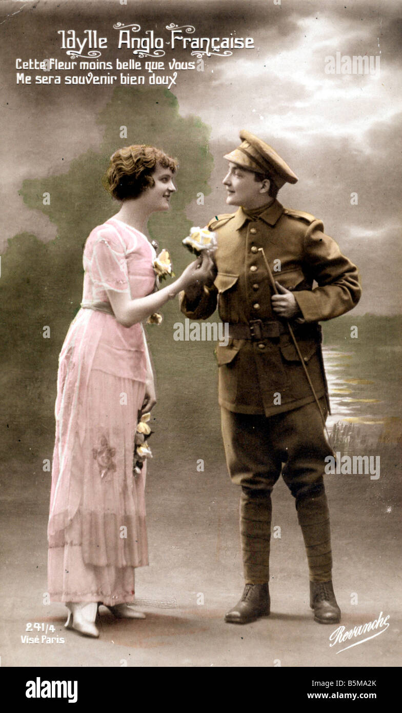 2 G55 P1 1915 60 E Idylle Anglo Francaise WWI Carte Postale de propagande de la Première Guerre mondiale Histoire Idylle Anglo Francaise French Photo Poster Banque D'Images