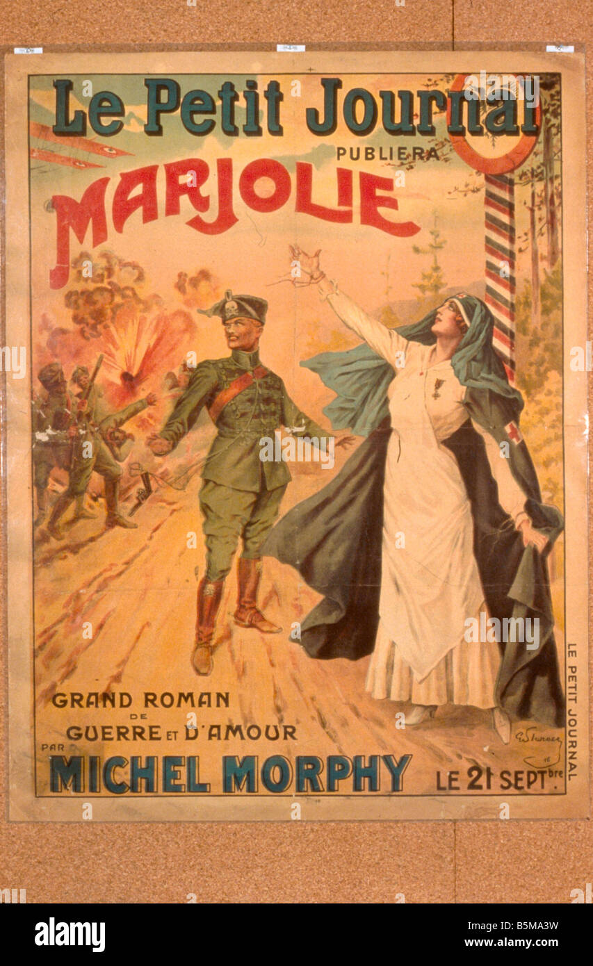 2 G55 P1 1916 44 WW I roman Guerre Histoire 1916 l'affiche de propagande de la Première Guerre mondiale, Le Petit Journal publiera Marjolie Grand Roman de Gue Banque D'Images