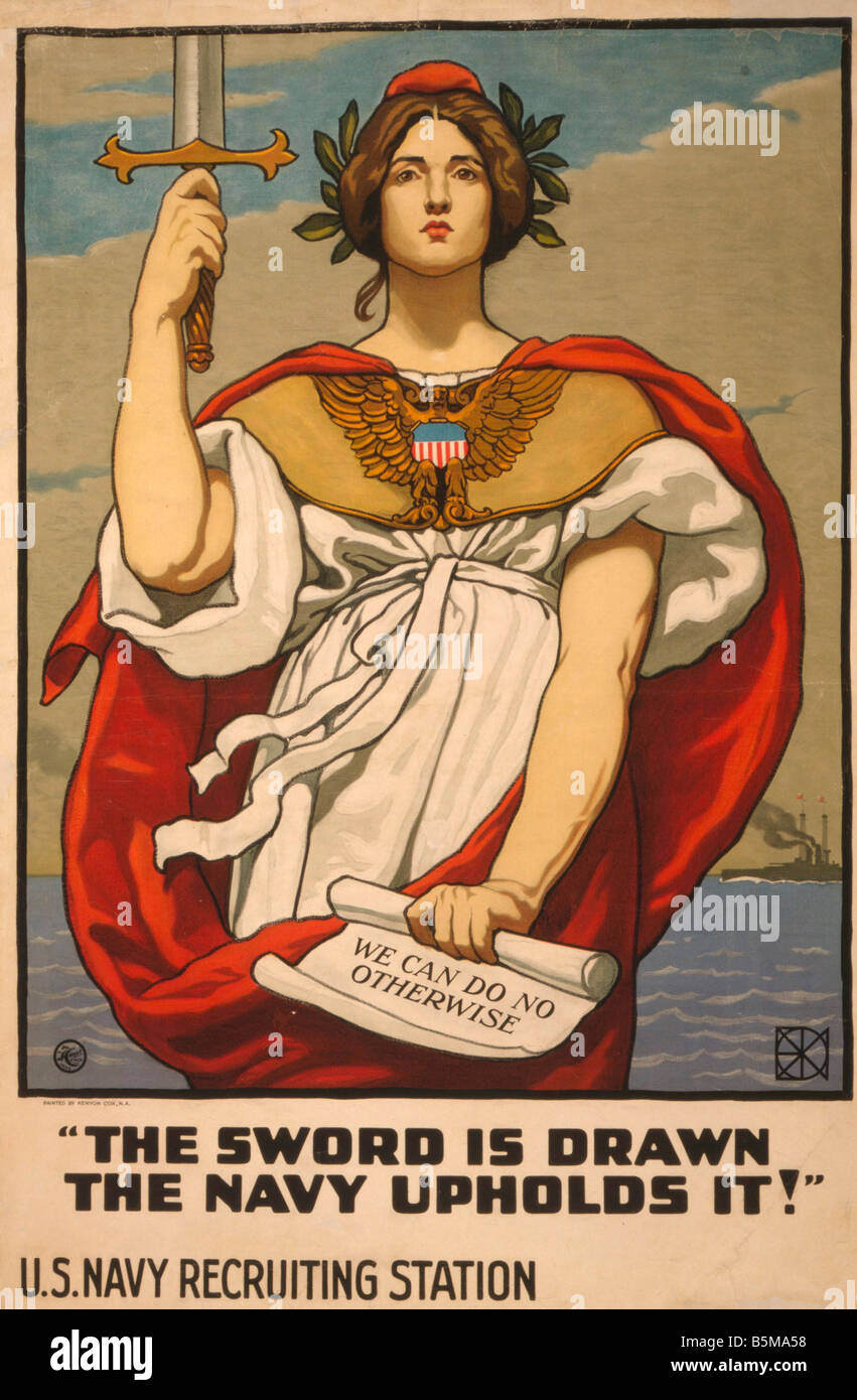 2 G55 P1 1917 60 WW I Affiche de recrutement de l'US Navy 1917 Histoire Première Guerre mondiale, l'épée de propagande est appelée la Marine maintient il Mobil Banque D'Images