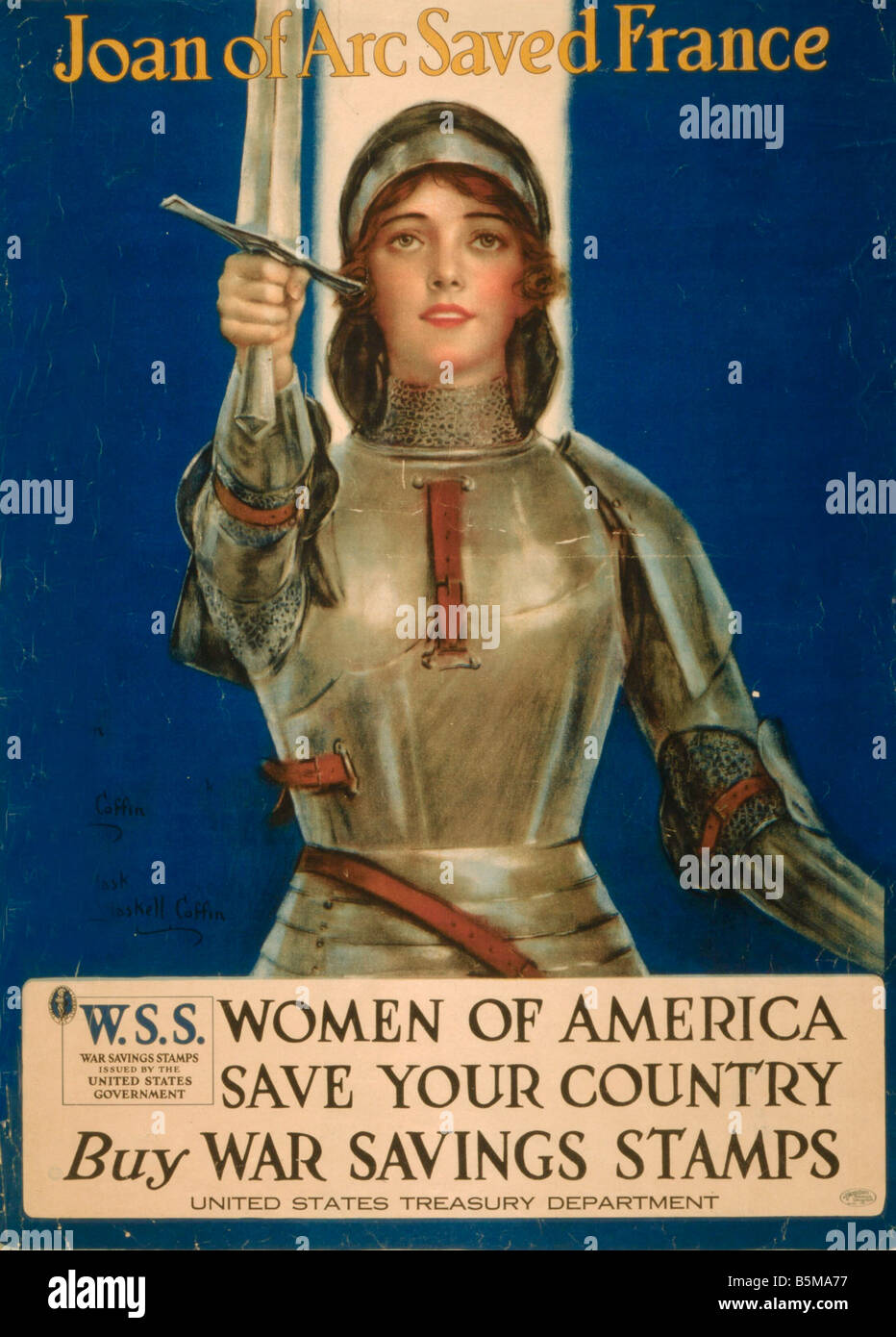2 G55 P1 1918 71 WW I Joan of Arc sauva la France de l'histoire de l'affiche de propagande de la Première Guerre mondiale, Jeanne d'Arc a sauvé la France d'Amérique femmes s Banque D'Images