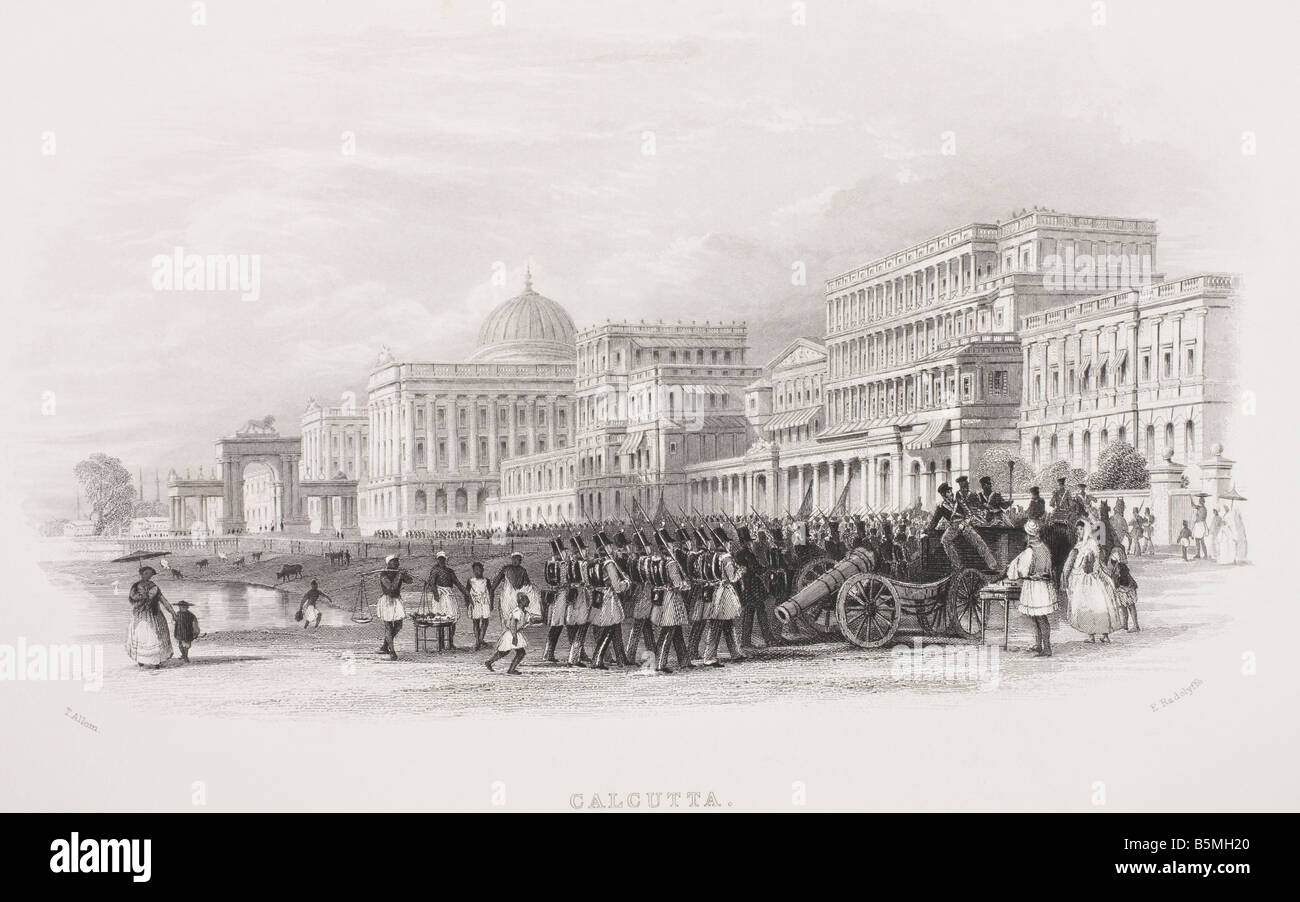 Calcutta, l'Esplanade. Du livre Galerie des Portraits historiques, publié en 1880. Banque D'Images