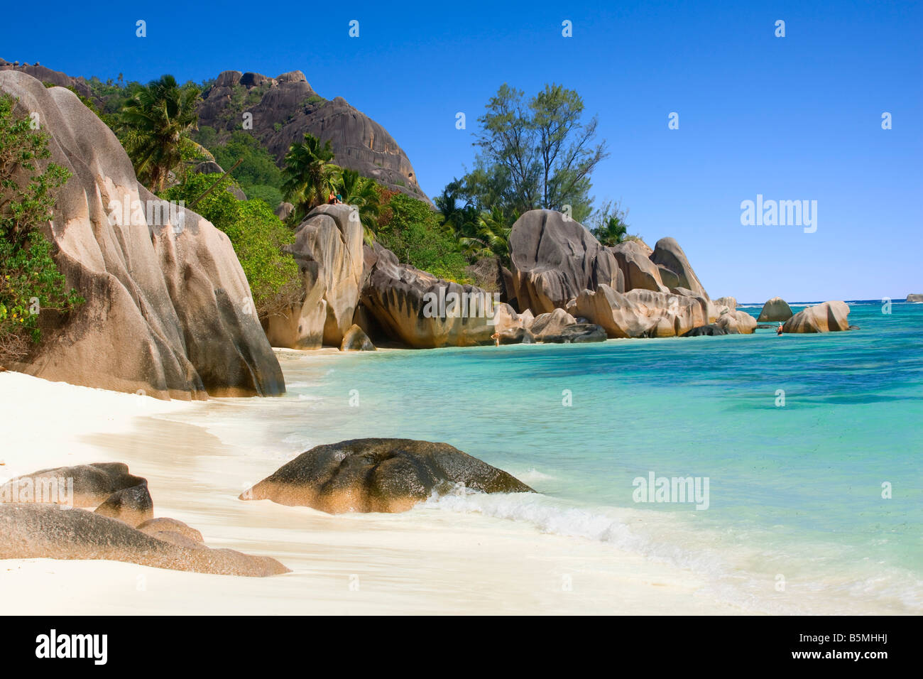 Anse Source d'argent dans l'île de la digue Seychelles Banque D'Images