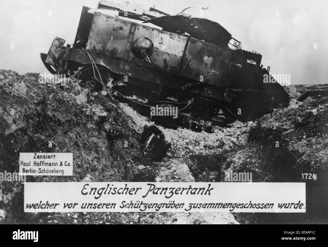 9 1914 0 0 A13 3 191418 réservoir anglais détruit World War 1 1914 18 Front de l'Ouest détruit l'anglais Photo réservoir Banque D'Images