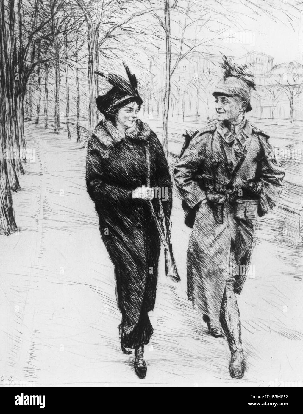 9 1914 8 1 A4 WW1 Guerre Gravure bénévoles O Goetze World War 1 1914 18 Début de la guerre et la mobilisation de l'Empire allemand au 1er Banque D'Images