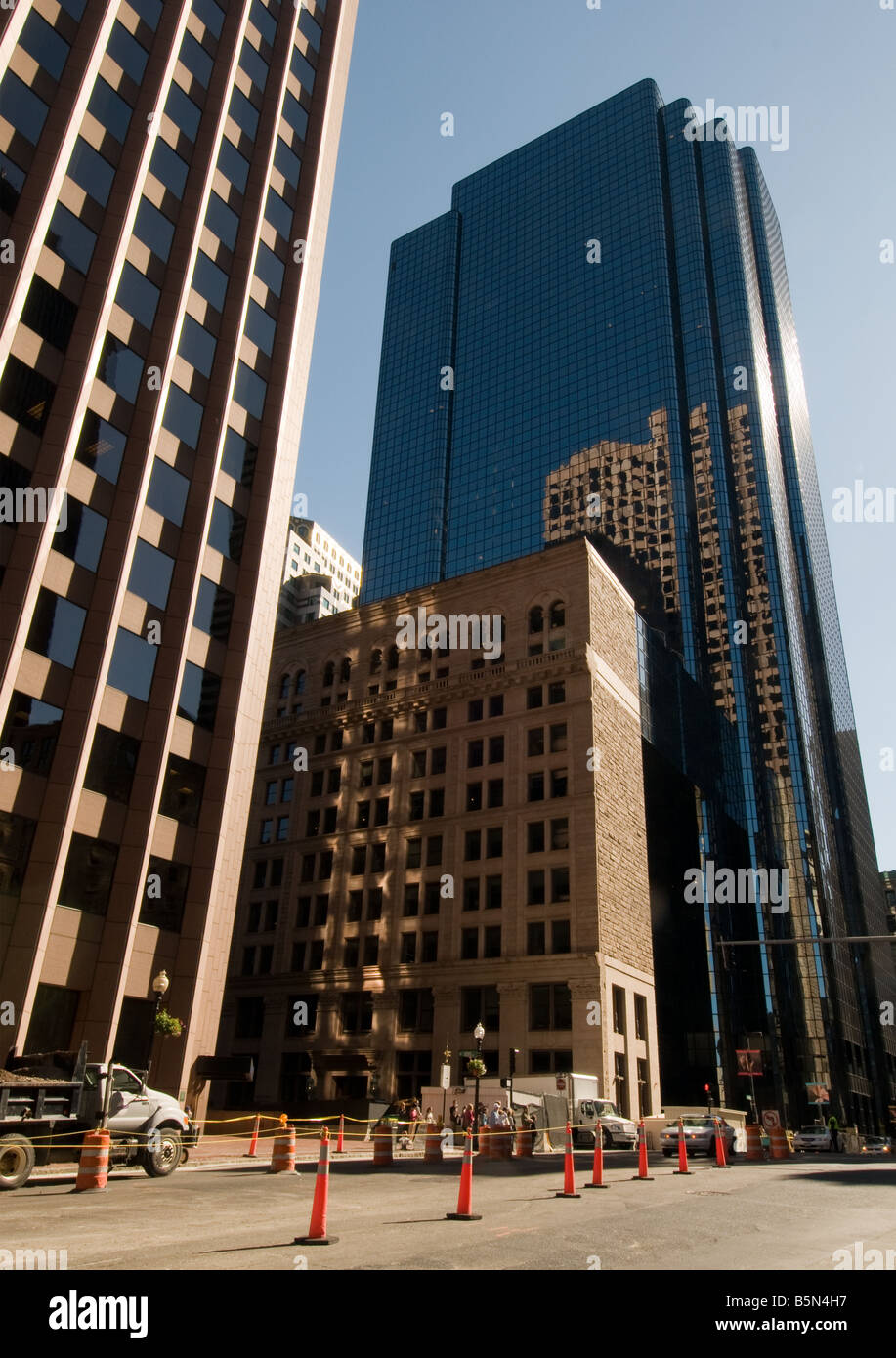 Boston skyline, quartier financier de la ville de Boston, MA, la Nouvelle Angleterre, USA Banque D'Images