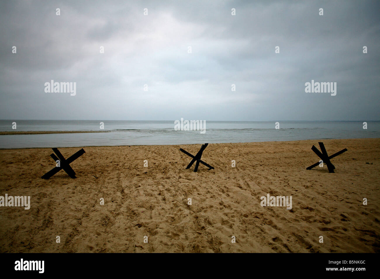 German Tank pièges hérissons sur Utah Beach le célèbre site des débarquement Normandie France Banque D'Images