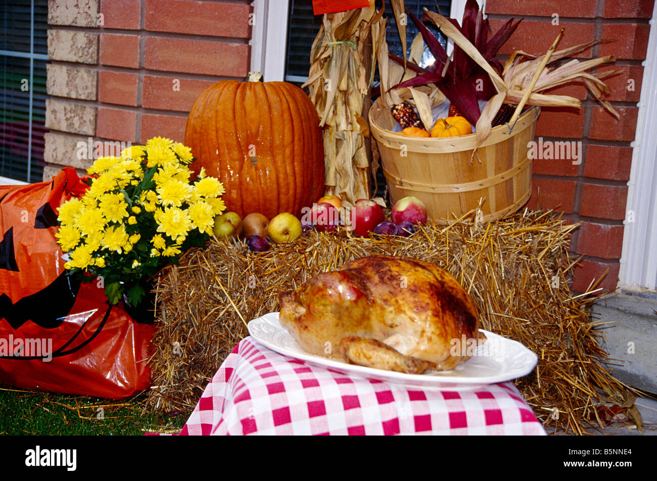 Dîner de Thanksgiving ou de noël de rôti de dinde sur assiette avec des