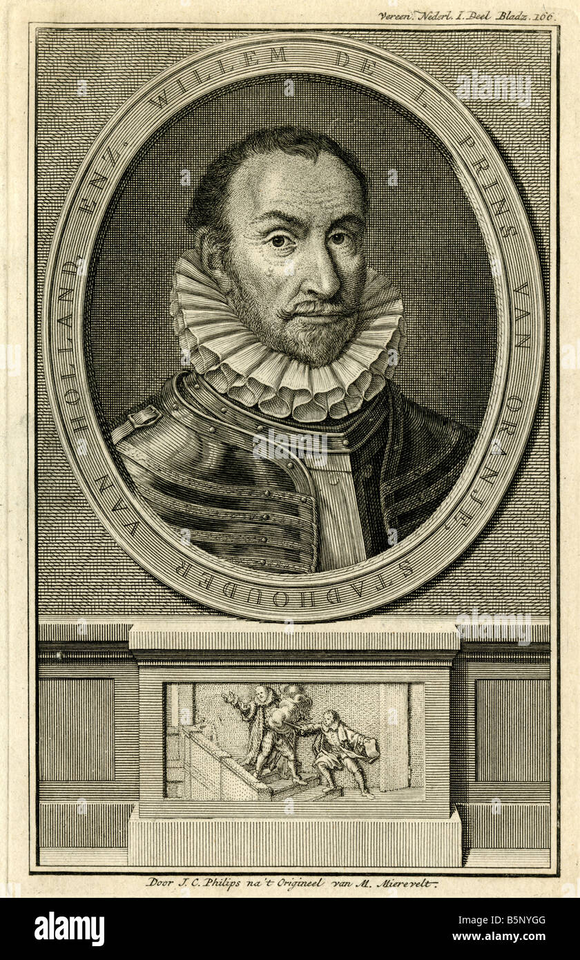 Gravure ancienne de William I Prince d'Orange. Banque D'Images