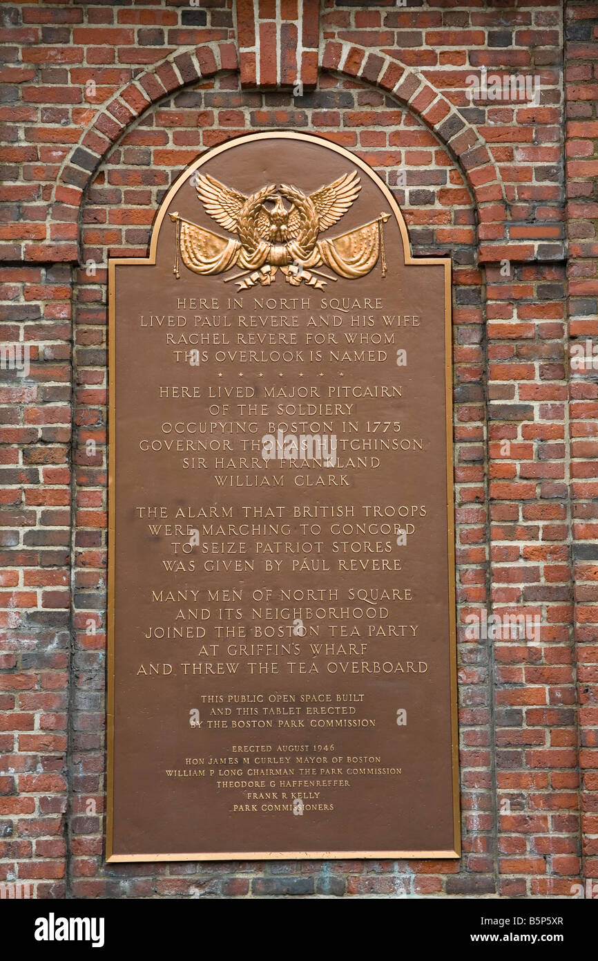 Histoire de Paul Revere de plaque en extrémité nord Chease Freedom Trail Boston Massachusetts USA Banque D'Images