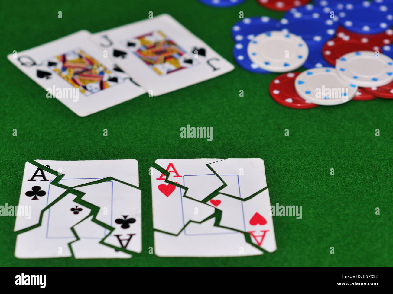 Une parfaite illustration de ce que c'est d'avoir votre aces fissuré dans le cruel jeu de poker (pas de limite, limite, hold'em) Banque D'Images