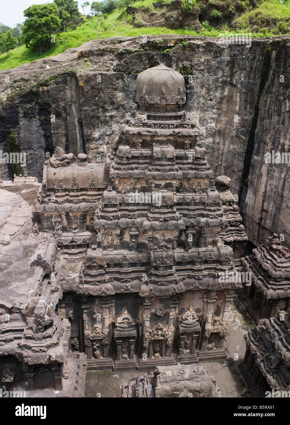 Les grottes d'Ellora Temple Kailasanatha Inde Vue de dessus Banque D'Images