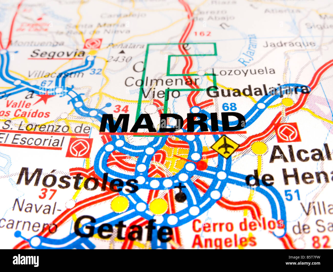 Gros plan d'une carte routière de Madrid Banque D'Images