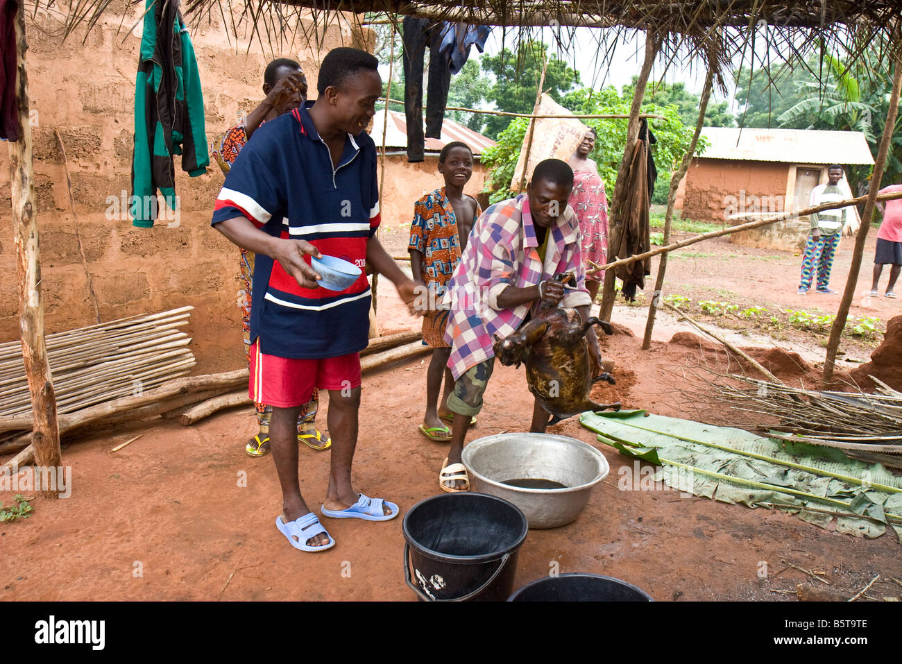 Une chèvre fraîchement torréfié est prêt pour manger dans un village africain. Banque D'Images
