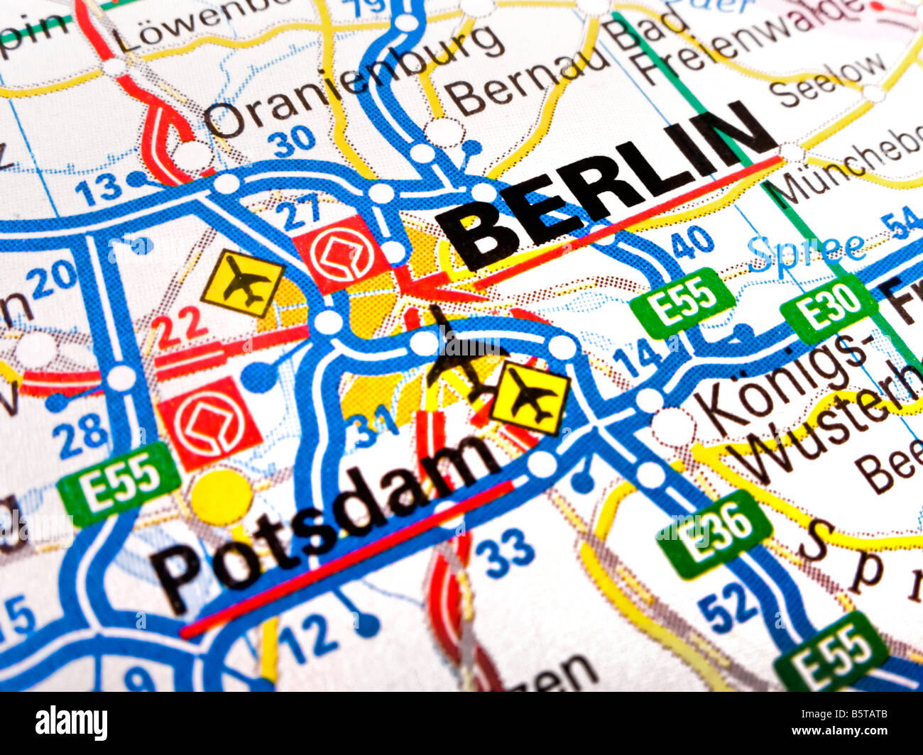 Gros plan d'une carte routière de Berlin Banque D'Images