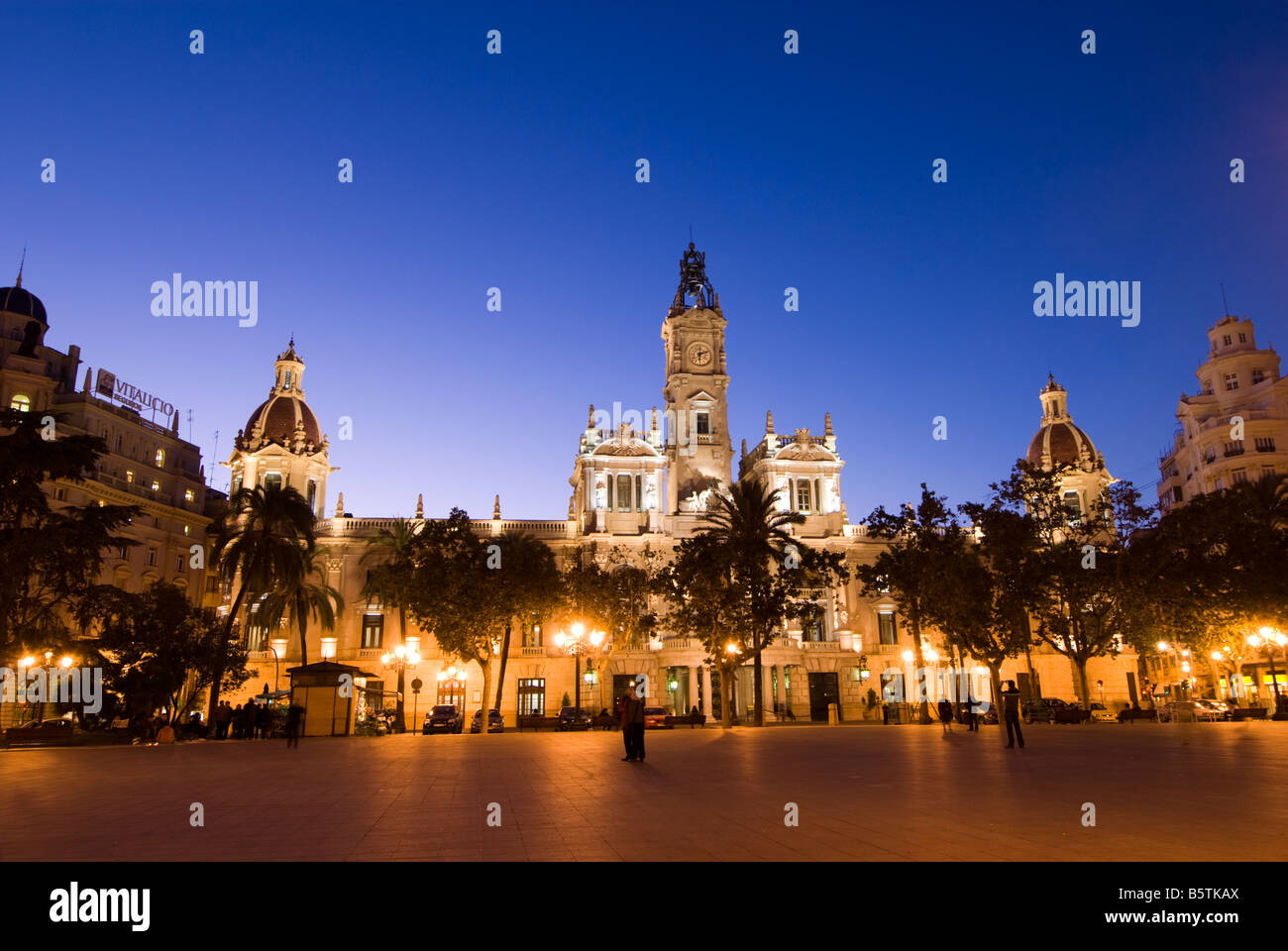 Hôtel de ville sur la place centrale Plaza Ayuntamiento de Valencia Espagne Banque D'Images