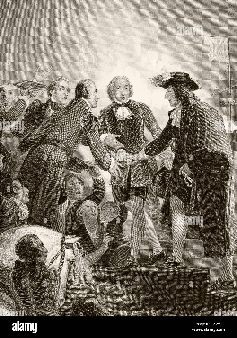 William III d'Orange débarque à Brixham, en Angleterre, avec son armée hollandaise le 5th novembre 1688 pendant la Révolution glorieuse. Banque D'Images