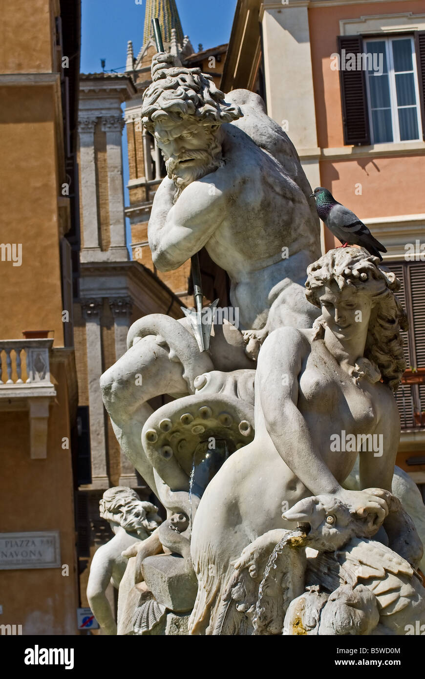 Fontaine de Neptune de la Piazza Navona à Rome Banque D'Images
