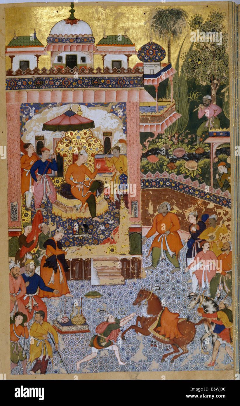 Scène Darbar illustration de livre islamique. Khizr Khani Duval Rani folio 28 b. Daté au colophon 976 a.h. (1560 AD). Le Mughal . N Banque D'Images