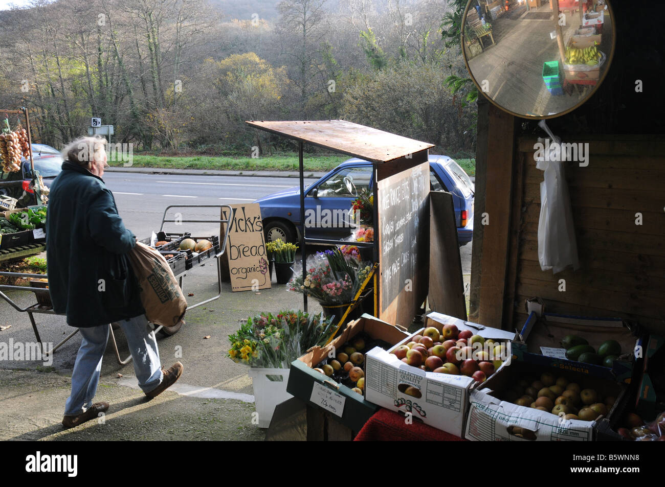Un blocage des routes dans la région de Cornwall, Uk vente de produits locaux Banque D'Images