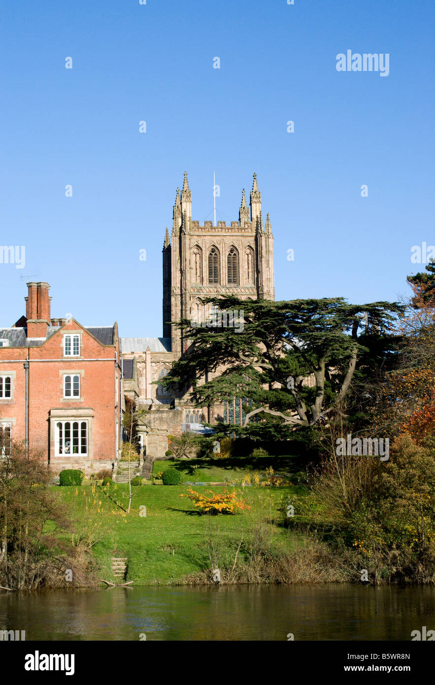 River Wye et la cathédrale de Hereford herefordshire Banque D'Images