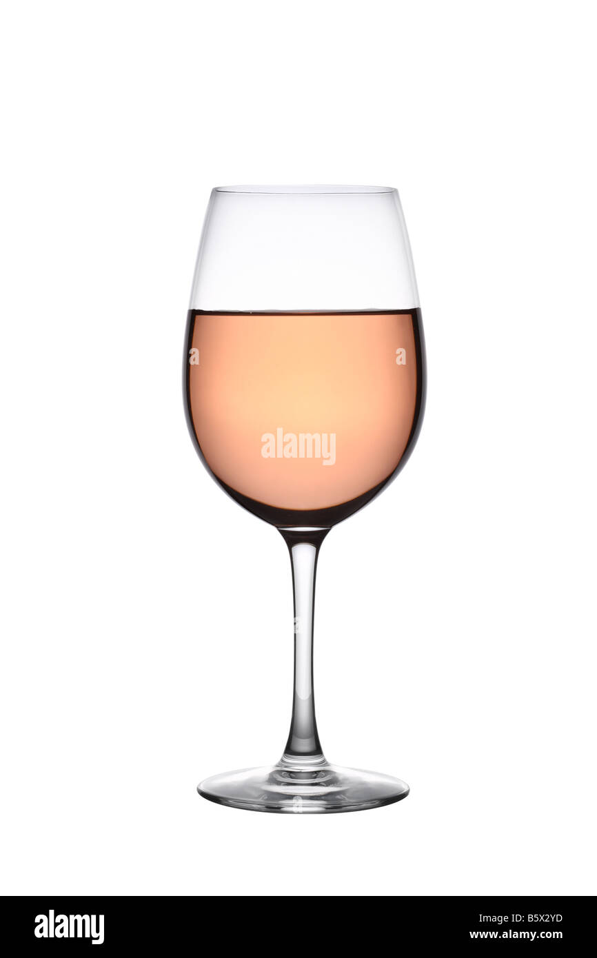 Verre de vin rose Dentelle isolé sur fond blanc Banque D'Images