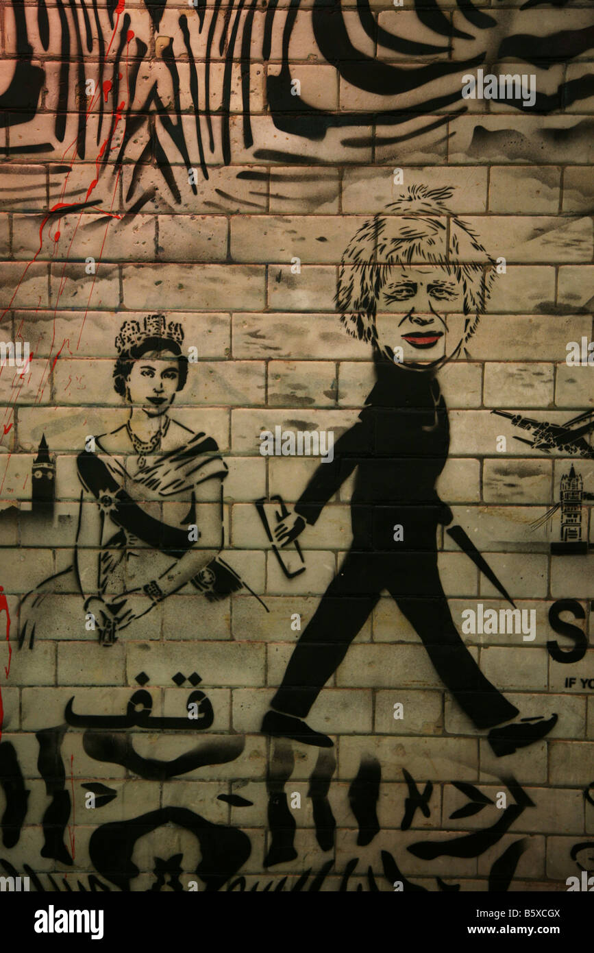 Boris Johnson, l'artiste graffiti Banksy art Banque D'Images