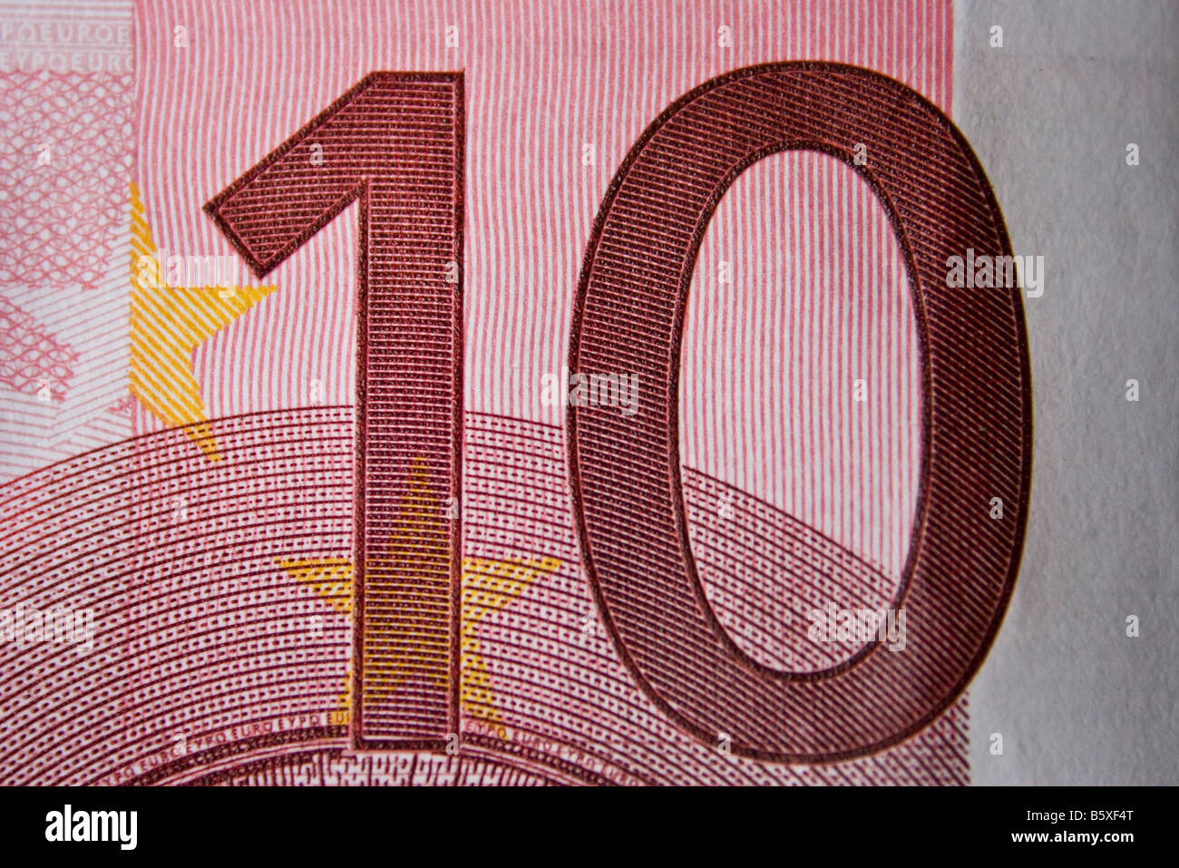 Détail d'un billet de 10 euros seulement le 10 est visible Banque D'Images