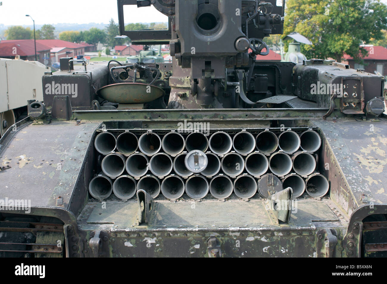 Les tubes de stockage de munitions d'une arme Gold Star Camp Dodge musée militaire Iowa Banque D'Images