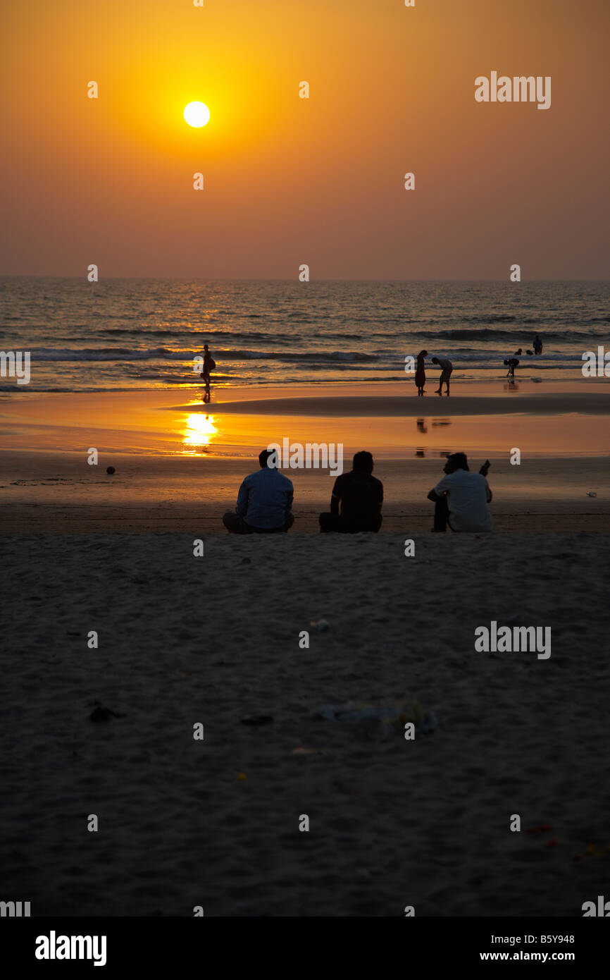 Coucher du soleil à Arambol Beach, Goa, Inde Banque D'Images
