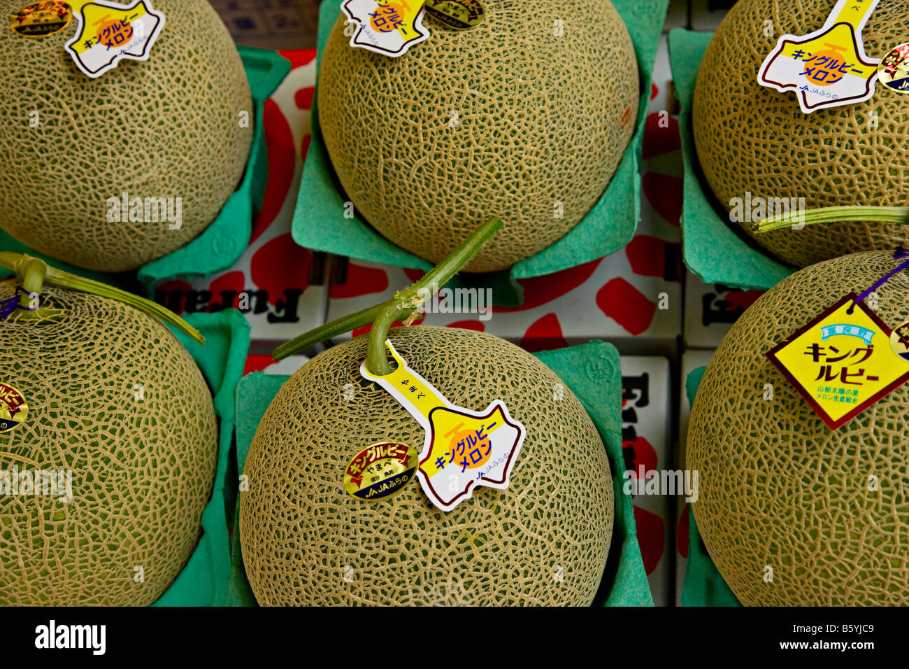 Melon (Cucumis melo reticulatus) à vendre à Asaichi Marché, Hakodate, Japon, Asie Banque D'Images