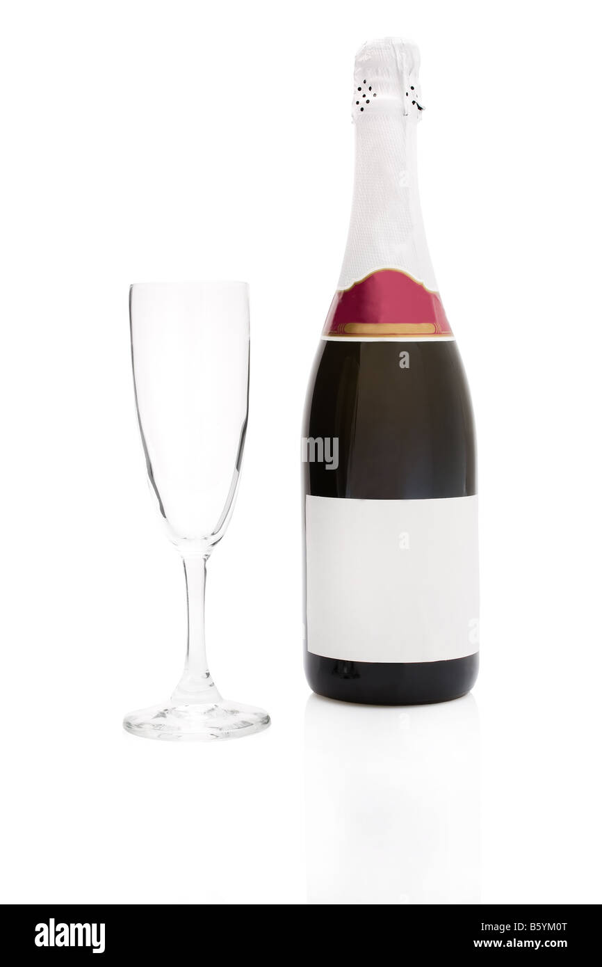 Bouteille de champagne et une flûte Banque D'Images