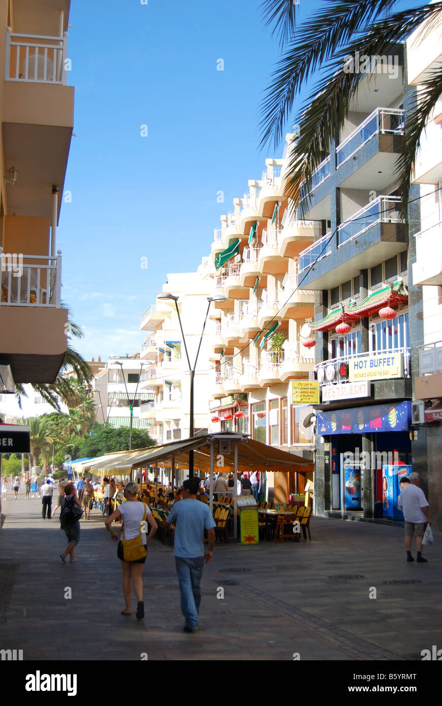La promenade de restaurants, Los Cristianos, Tenerife, Canaries, Espagne Banque D'Images
