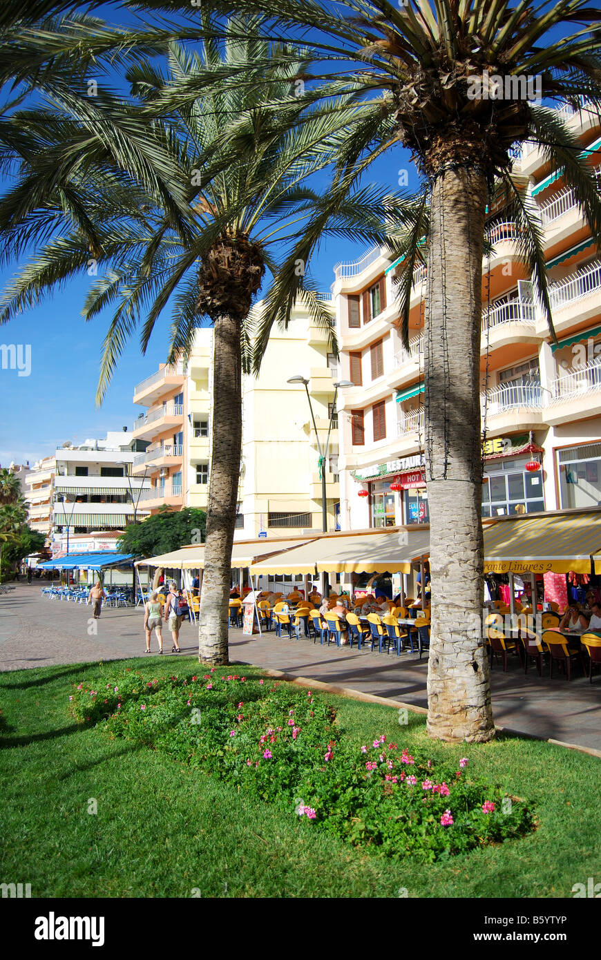 La promenade de restaurants, Los Cristianos, Tenerife, Canaries, Espagne Banque D'Images