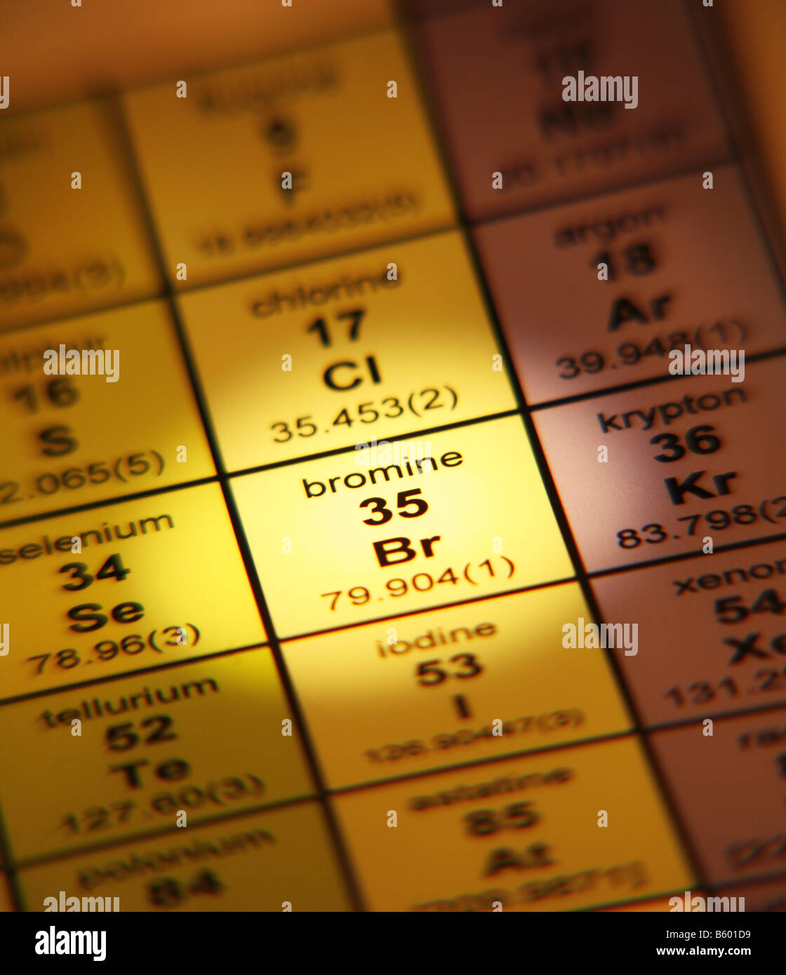 Tableau périodique des éléments halogènes Brome Banque D'Images